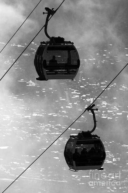 Bolivia Poster featuring the photograph Cable Car Cabins Above La Paz in Monochrome Bolivia by James Brunker