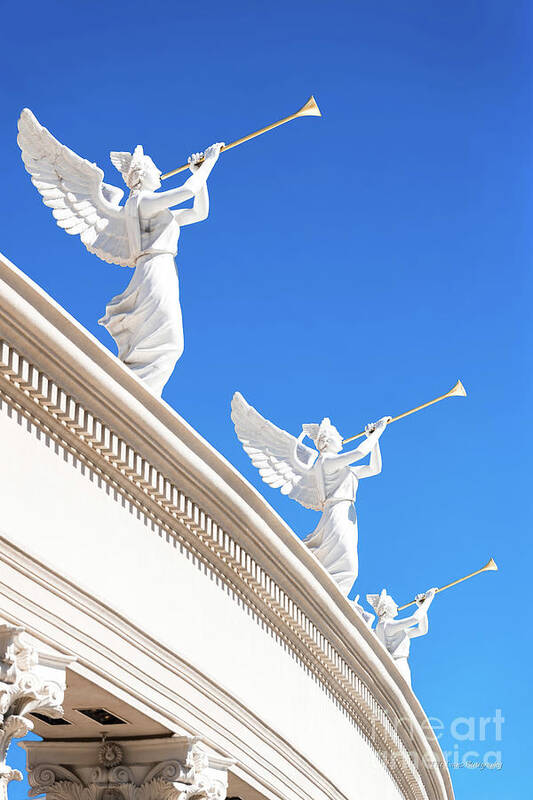 Caesars Palace Poster featuring the photograph Caesars Palace Trumpet Statues by Aloha Art