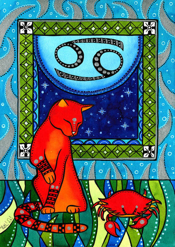 Cat Poster featuring the painting Cancer Cat Zodiac by Dora Hathazi Mendes