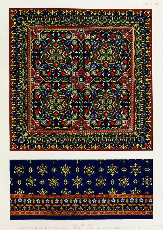 Carpet Poster featuring the painting Carpets in the medieval style from the Industrial arts of the Nineteenth Century by Vincent Monozlay
