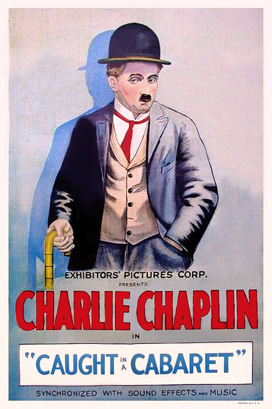 Movie Poster featuring the mixed media Charlie Chaplin in Caught in a Cabaret by Mountain Dreams