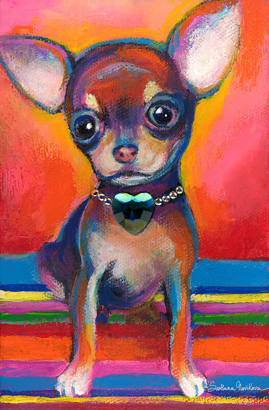 Chihuahua Dog Portrait Poster featuring the painting Chihuahua dog portrait by Svetlana Novikova
