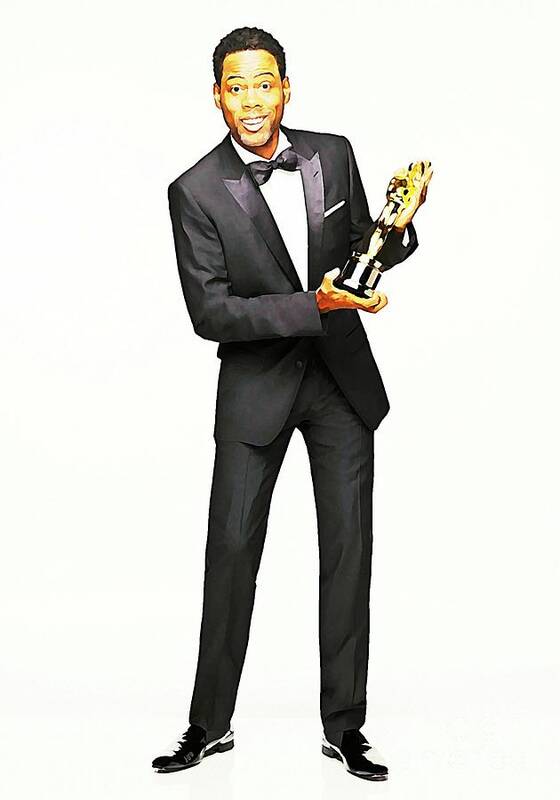 Chris Rock At The Oscars Poster featuring the digital art Chris Rock with Oscar by John Malone