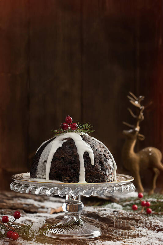 Christmas Poster featuring the photograph Christmas Pudding With Cream by Amanda Elwell