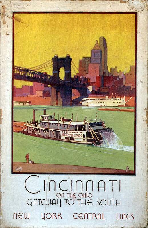 Cincinnati Poster featuring the mixed media Cincinnati On the Ohio Gateway to the South - New York Central Lines - Retro travel Poster by Studio Grafiikka