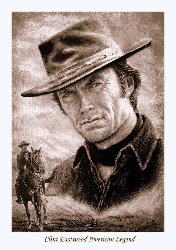 Clint Eastwood Poster featuring the painting Clint Eastwood American Legend sepia by Andrew Read