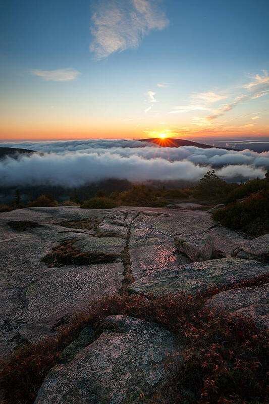 #cadillac#mountain#acadianationalpark#maine#landscape#sunset#fal Poster featuring the photograph Clouds Rolling In by Darylann Leonard Photography
