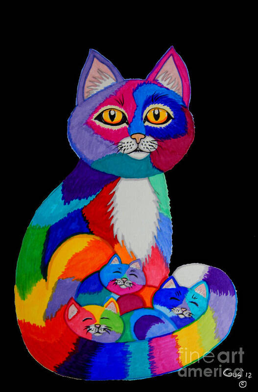 Cats Poster featuring the drawing Colorful Cats and Kittens by Nick Gustafson