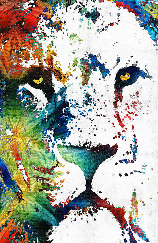 Lions Poster featuring the painting Colorful Lion Art By Sharon Cummings by Sharon Cummings