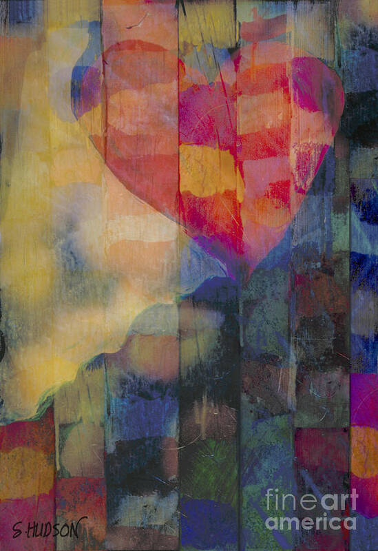 Colourful Poster featuring the painting colourful abstract Valentine - Heart Afloat by Sharon Hudson