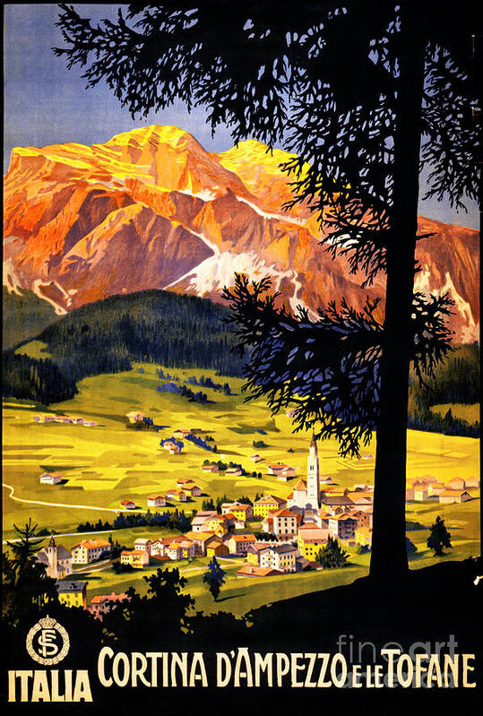 Mountains Poster featuring the painting Cortina d Ampezzo Italy Vintage Poster Restored by Vintage Treasure