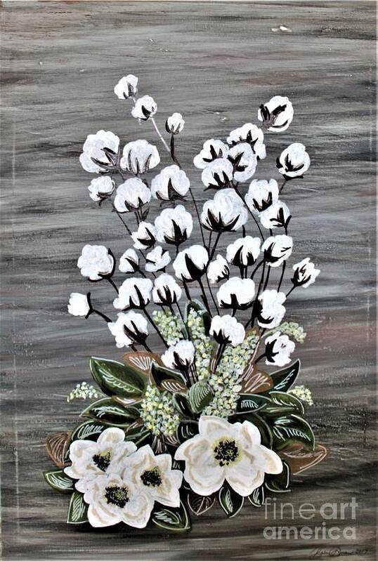Painting Poster featuring the painting Cotton and Magnolias Larger Print Version by Barbara Donovan