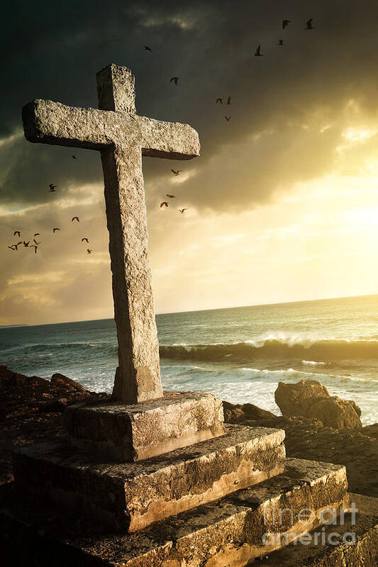 Afternoon Poster featuring the photograph Cross in a Cliff by Carlos Caetano