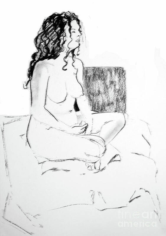 Female Nude Poster featuring the drawing Crossed Legged Nude by Joanne Claxton