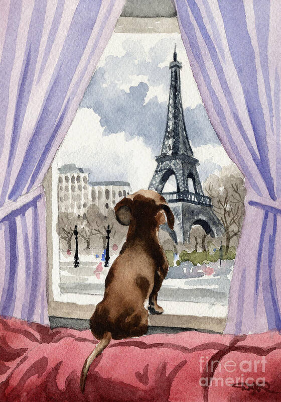 Dachshund Poster featuring the painting Dachshund In Paris by David Rogers