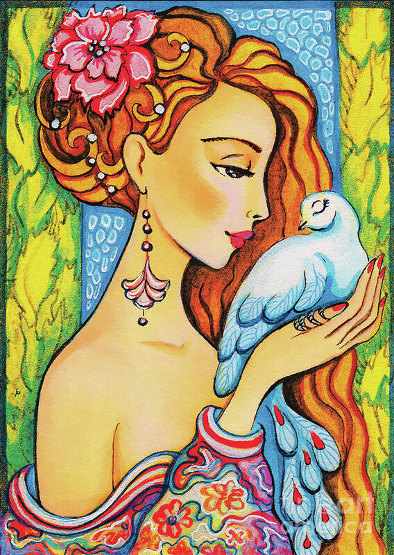 Dove Woman Poster featuring the painting Dove Whisper by Eva Campbell
