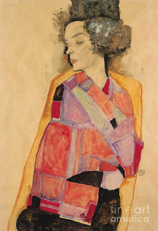 Schiele Poster featuring the painting Dreaming Woman by Egon Schiele by Egon Schiele