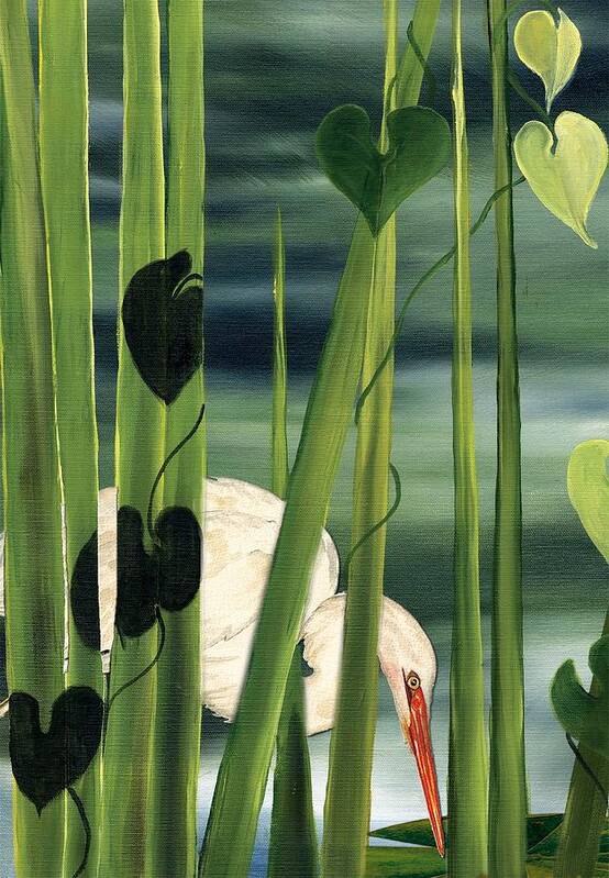 Egret Poster featuring the painting Egret in Reeds by Anne Beverley-Stamps