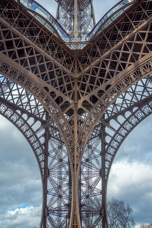 Joan Carroll Poster featuring the photograph Eiffel Tower From Below Color by Joan Carroll