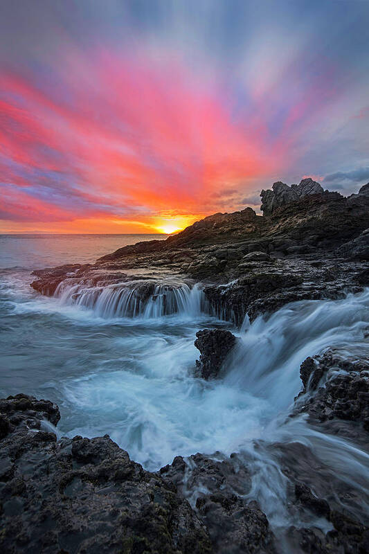 Maui Hawaii Sunset Seascape Water Clouds Lava Hawaiian Beauty Poster featuring the photograph Endless Sea by James Roemmling