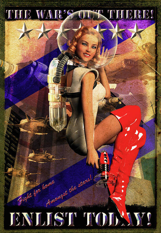 War Time Poster featuring the digital art Enlist Today by Robert Hazelton