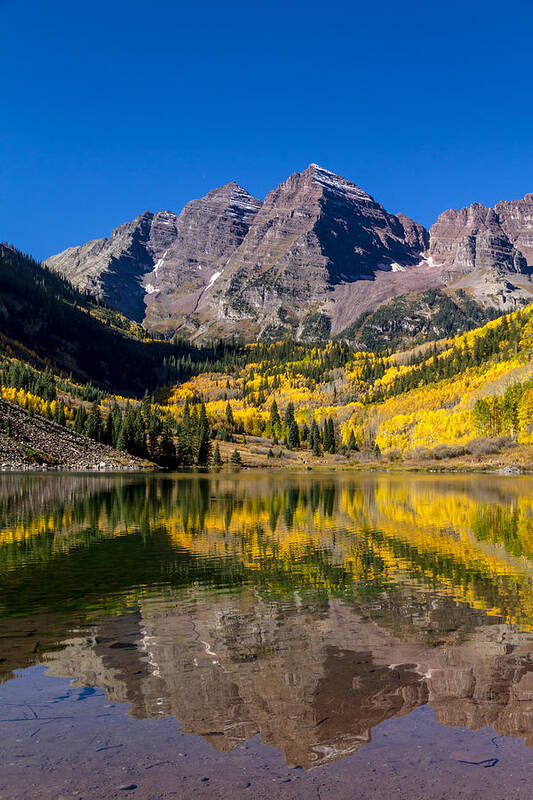 Aspen Poster featuring the photograph Fall Morning at Maroon Bells Aspen Colorado by Teri Virbickis