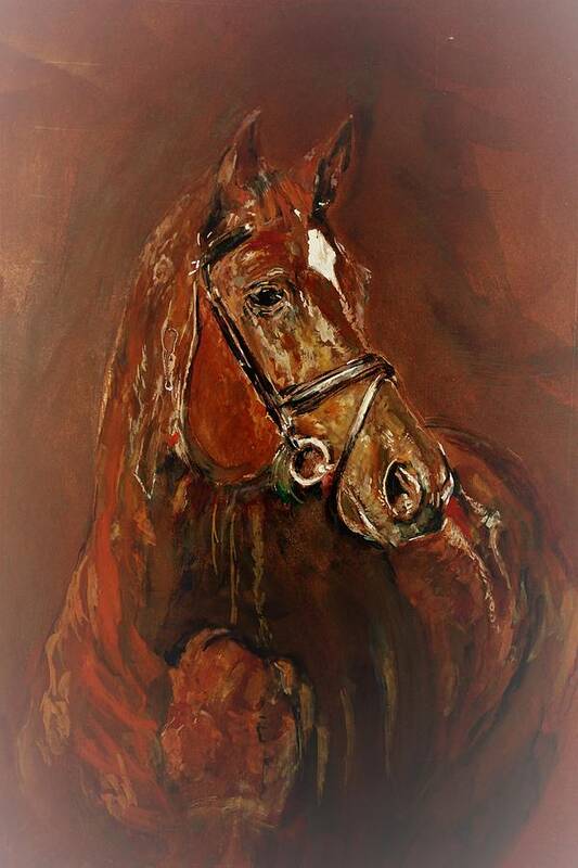 Horse Poster featuring the painting Fasten with a buckle by Khalid Saeed