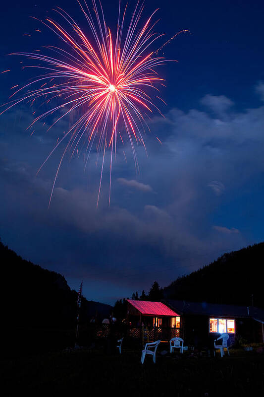 Fireworks Poster featuring the photograph Fireworks show in the Mountains by James BO Insogna