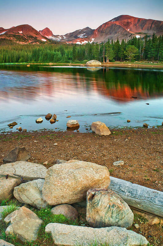 Brainard Lake Poster featuring the photograph First Light On The Shores by John De Bord