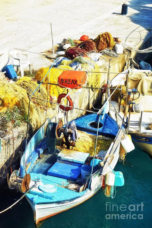 Crete Poster featuring the photograph fishing boat in Crete by HD Connelly