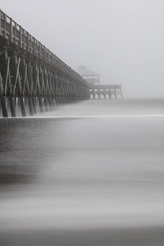 Charleston Poster featuring the photograph Foggy Folly Beach Pier by John McGraw