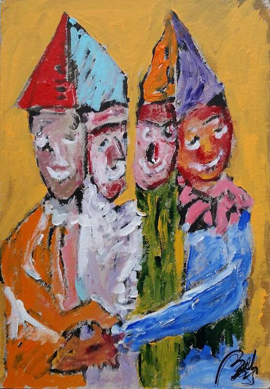 Politician Poster featuring the painting Four clowns Do we need a stability pact Satiric Paintings III by Bachmors Artist