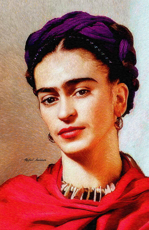 Rafael Salazar Poster featuring the painting Frida in Red by Rafael Salazar