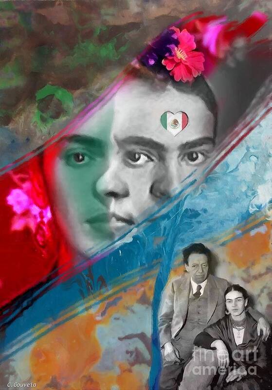 Abstract Poster featuring the digital art Frida Kahlo / Diego Rivera by Carl Gouveia