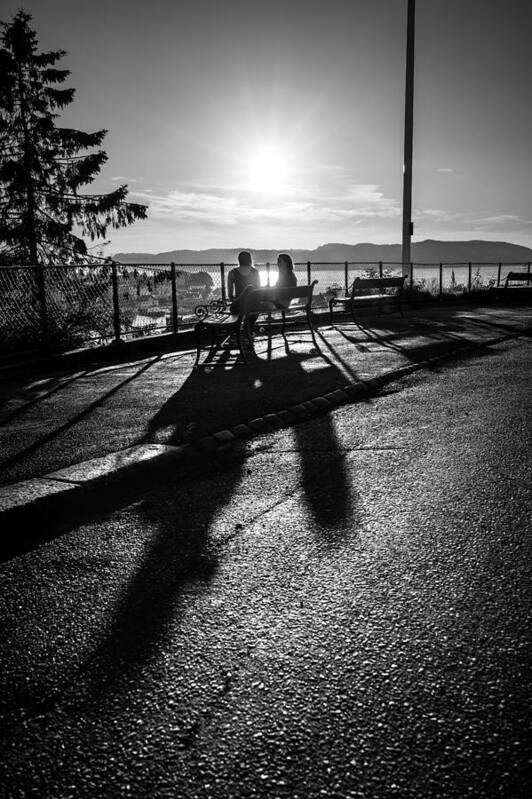 Backlight Poster featuring the photograph Friends - Bergen, Norway - Black and white street photography by Giuseppe Milo