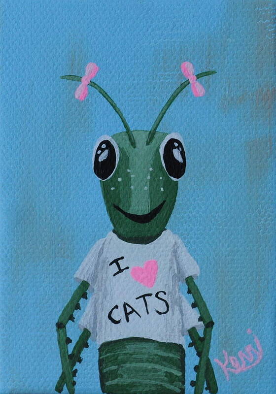 Grasshopper Poster featuring the painting Gigi the Grasshopper's School Picture by Kerri Sewolt
