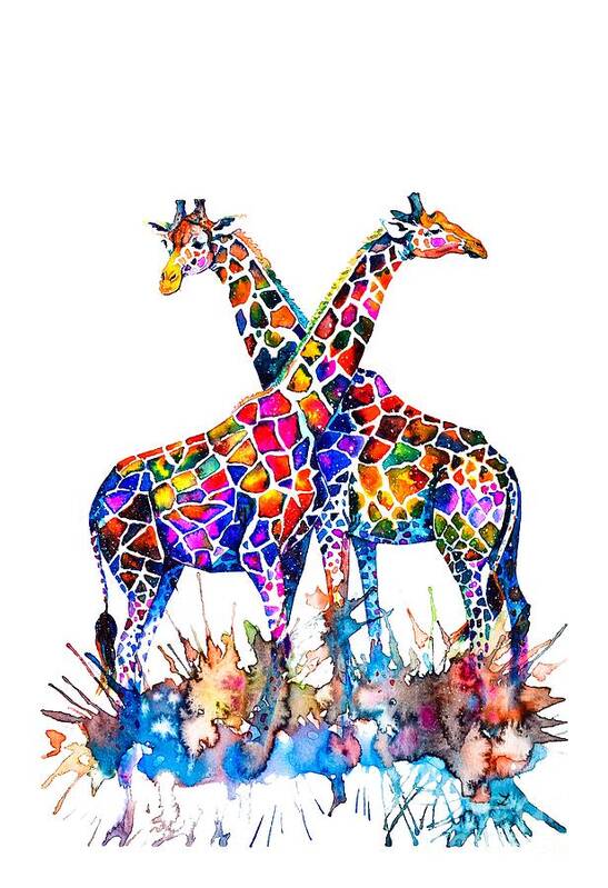 Giraffes Poster featuring the painting Giraffes by Zaira Dzhaubaeva