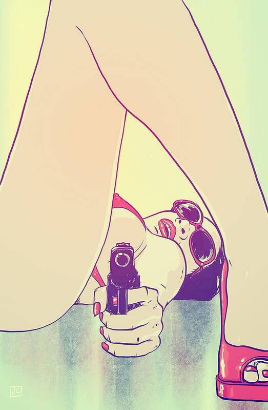 Nude Poster featuring the drawing Girl Pointing Gun by Giuseppe Cristiano