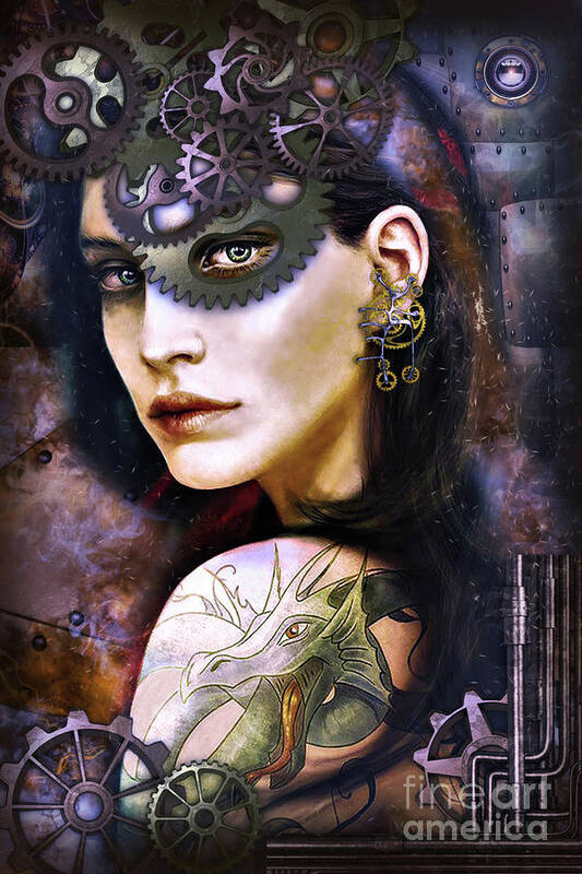 Surreal Poster featuring the digital art Girl with Dragon Tattoo by Kathy Kelly