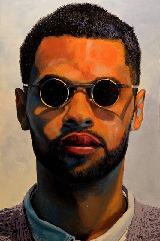 Portrait Poster featuring the painting Gold Sunglasses by Kenneth Young