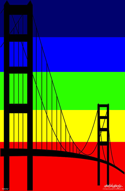 Golden Gate Poster featuring the digital art Golden Gay by Asbjorn Lonvig