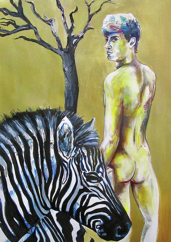 Zebra Poster featuring the painting Golden Zebra High Noon by Rene Capone
