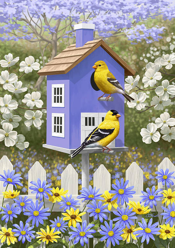 Wild Birds Poster featuring the painting Goldfinch Garden Home by Crista Forest