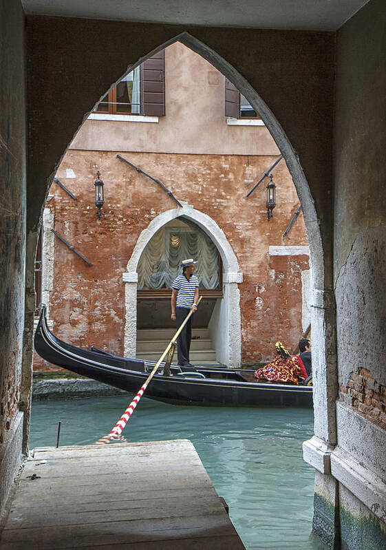 Italy Poster featuring the photograph Gondolier in Frame Venice Italy by Rick Starbuck