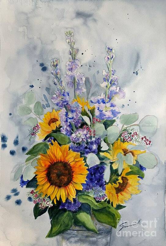 Sunflowers Poster featuring the painting Good Day Sunshine by Sonia Mocnik