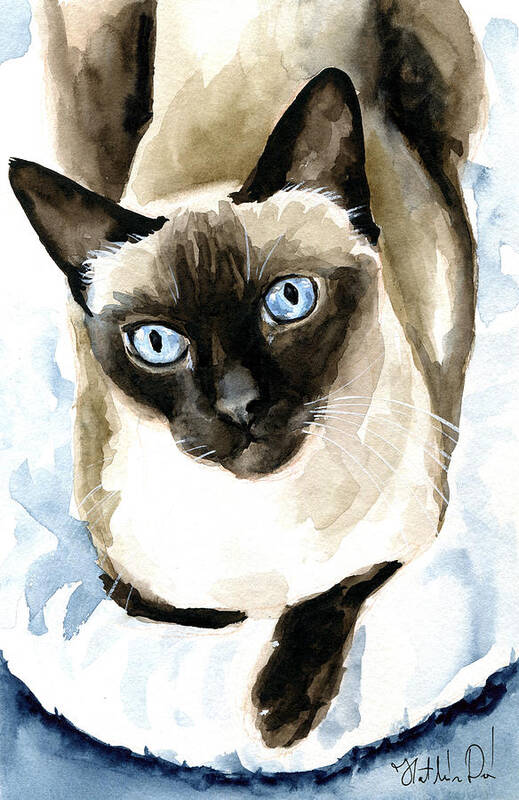 Cat Poster featuring the painting Guardian Angel - Siamese Cat Portrait by Dora Hathazi Mendes