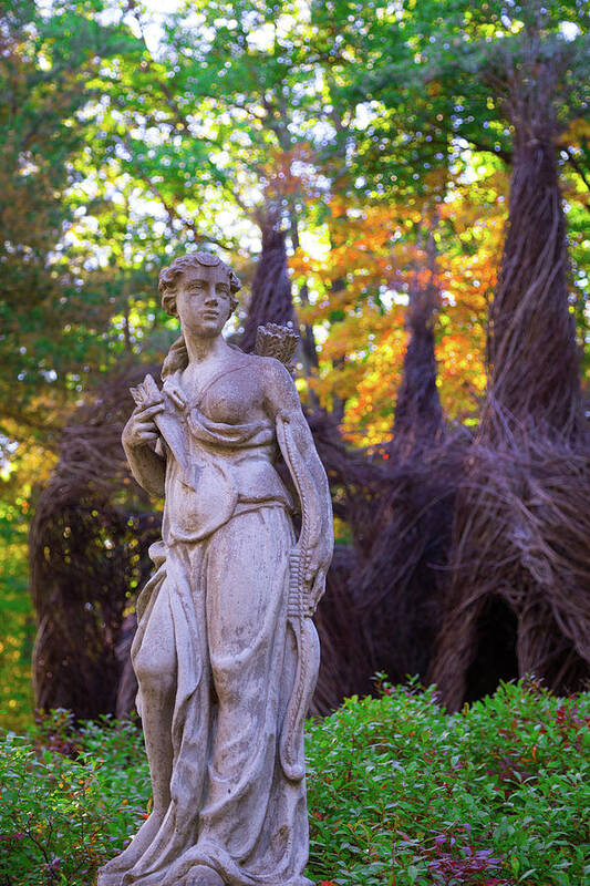 Tower Hill Botanic Botanical Garden Outside Outdoors Autumn Fall Statue Stickworks Stickwork Stick Work Works Patrick Patric Dougherty Art Sculpture Ma Mass Massachusetts Brian Hale Brianhalephoto Nature Natural Trees Bushes Shrubs Wild Rumpus Poster featuring the photograph Guarding the Fort by Brian Hale