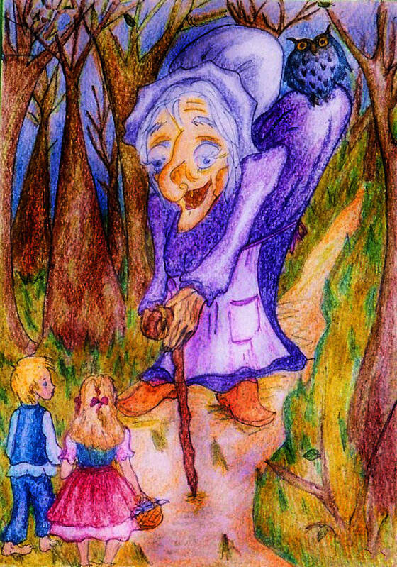 Fairy Tales Poster featuring the drawing Hansel and Gretel by Rae Chichilnitsky