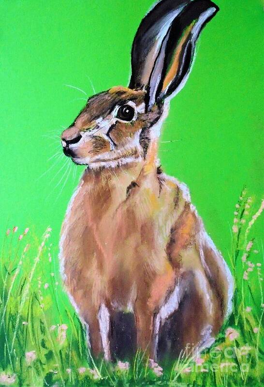 Hare Poster featuring the pastel Hare in Wild Flower Meadow by Angela Cartner