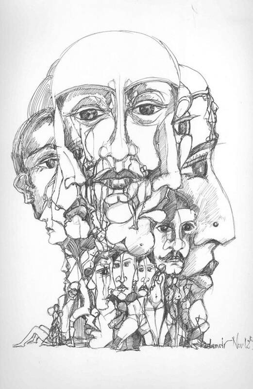 Surreal Poster featuring the drawing Heads by Padamvir Singh